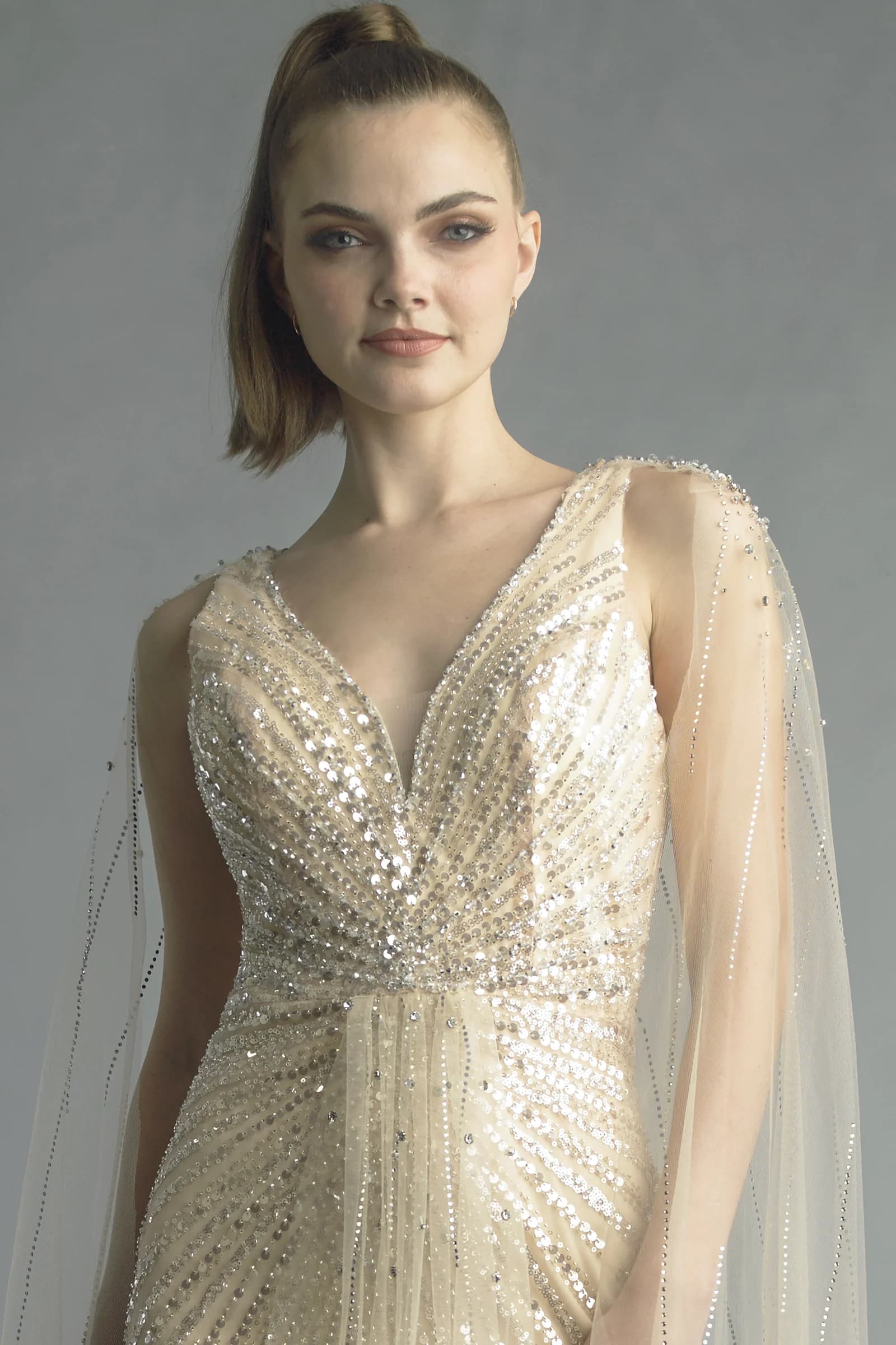 Embellished Cape Gown