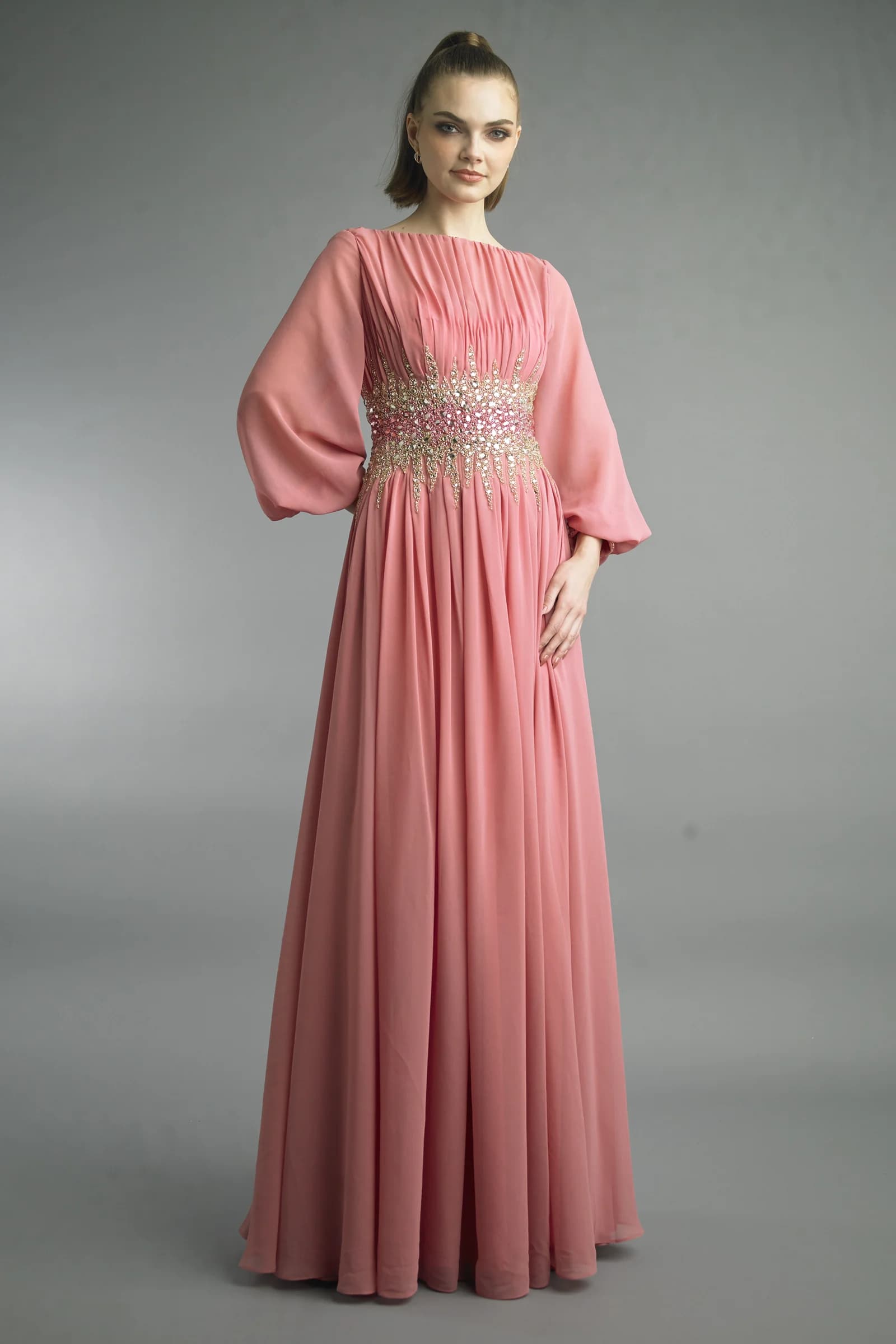 Bishop Sleeve Chiffon Gown